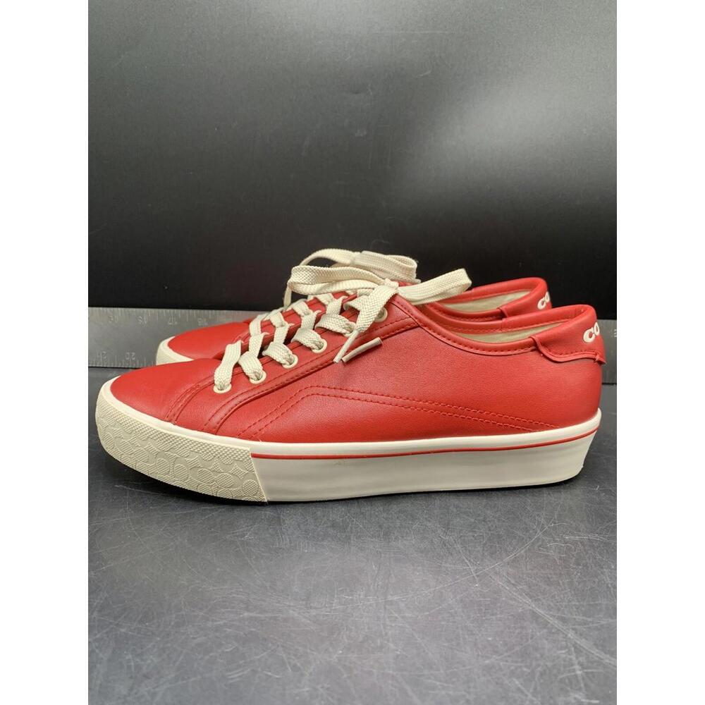 Red Coach Shoes Women's Lowline Leather Low Top Sneaker Size 8.5 B Red White - Picture 8 of 15